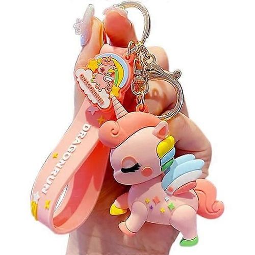 Porte-clés mignon Kawaii Anime, accessoires de porte-clés, breloques de sac à main licorne, porte-clés de dessin animé de voiture pour enfants, garçons, filles et femmes - rose