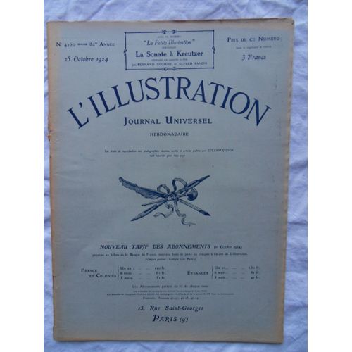 Hebdomadaire L'Illustration N°4260 Du 25 Octobre 1924
