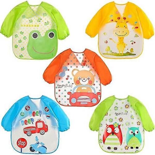 Lot De 5 Bavoirs Imperméables Pour Bébé Avec Manches, Tablier Long Pour Nourrir Et Jouer À La Peinture, Bavoirs Imperméables Unisexes Pour Bébé De 6 Mois