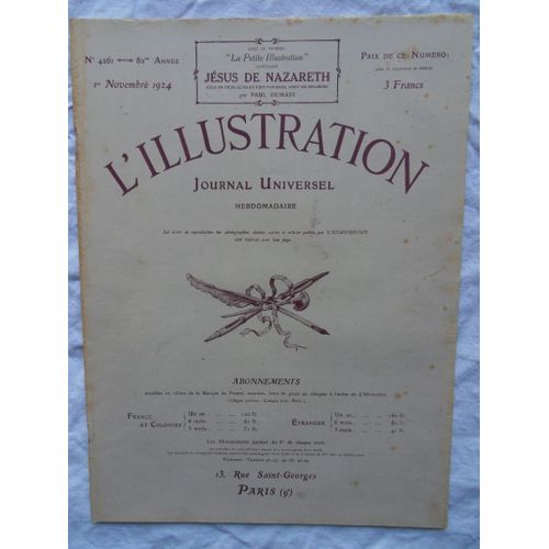 Hebdomadaire L'Illustration N°4261 Du 01 Novembre 1924
