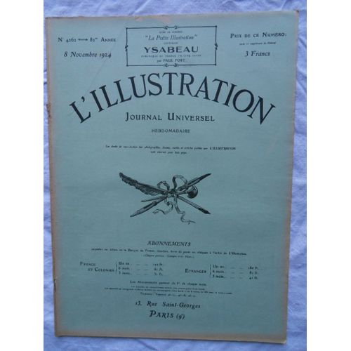 Hebdomadaire L'Illustration N°4262 Du 08 Novembre 1924