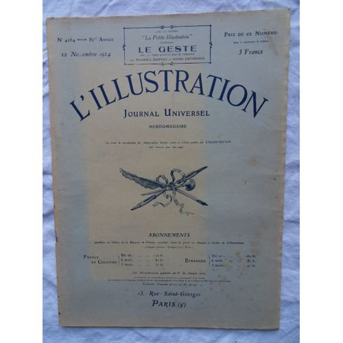 Hebdomadaire L'Illustration N°4264 Du 22 Novembre 1924