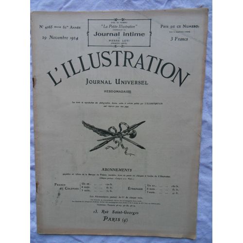 Hebdomadaire L'Illustration N°4265 Du 29 Novembre 1924