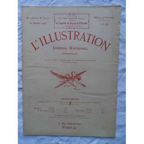 Hebdomadaire L'Illustration N°4168 Du 20 Janvier 1923