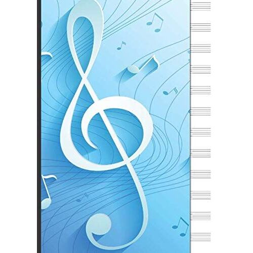 Music Notebook Journal: 12 Slaves Per Page- A4 Large Print- Blank Music Staff Paper Notebook - Blue Background Music Notes Treble Clef