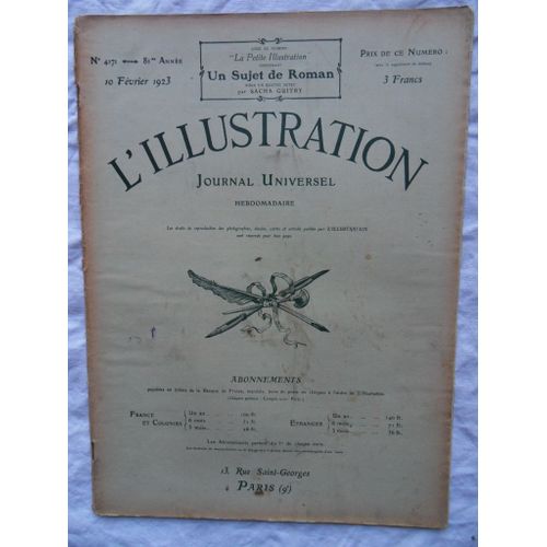 Hebdomadaire L'Illustration N°4171 Du 10 Février 1923