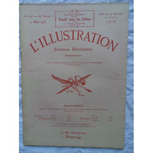 Hebdomadaire L'Illustration N°4176 Du 17 Mars 1923