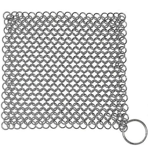 Nettoyant pour fonte, récureur, récureur 7"" x 7"" Nettoyant pour poêle à chaîne en acier inoxydable pour fonte pré-assaisonnée, fours hollandais, moules à gaufres