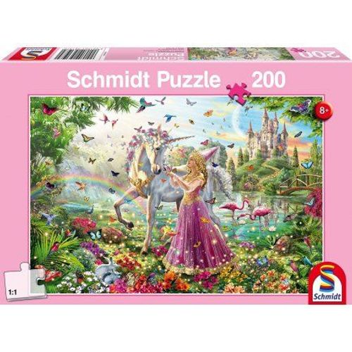 Puzzle 200 Pieces Licorne Blanche Avec La Bonne Fee Dans La Foret - Schmidt Puzzle Enfant Monde Feerique