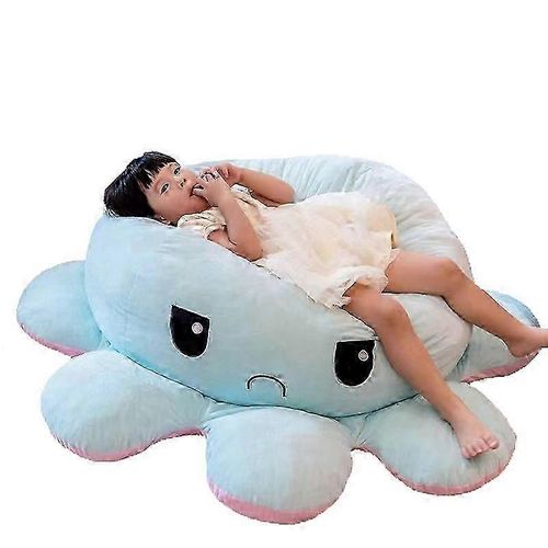 (130 cm - Bleu) Grande peluche pieuvre réversible, coussin doux, câlin et polyvalent pour enfants et adultes jn