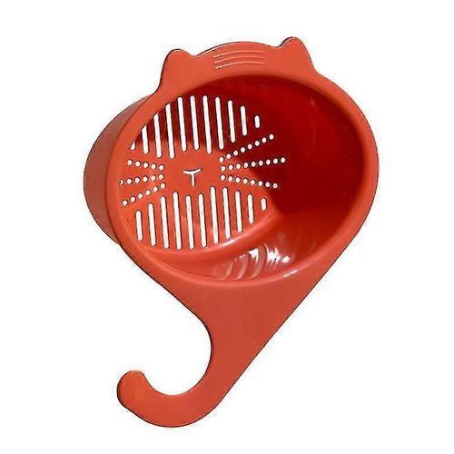 (Orange) Panier De Vidange Multifonctionnel Anti-Obstruction À Mailles Fines Avec Trou Pour Chat De Dessin Animé, Égouttage De Fruits Et Légumes