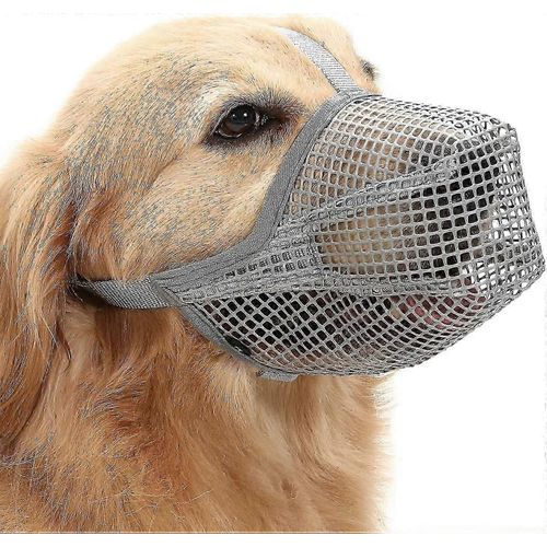 (L-Gris) Muselière Pour Chien Avec Sangles Réglables, Muselière Recouverte De Maille Souple Pour Chiens De Petite, Moyenne Et Grande Taille