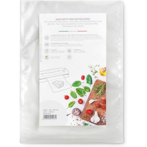 KALANKA-Magic Vac, 50 Sacs Sous Vide Alimentaire 25x35, Idéaux pour Congélateur, Réfrigérateur, Décongélation au Micro-ondes, Ébullition, Cuisson Sous Vide au Four ou à la Vapeur, Sans Étiquette, Cer