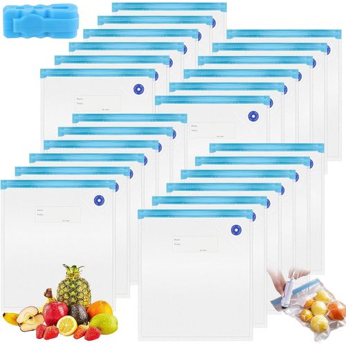 SUBZONAL-Lot de 25 sacs sous vide - 30 x 34 cm - Réutilisables - Avec valve à fermeture éclair - Pour fruits, légumes, voyage