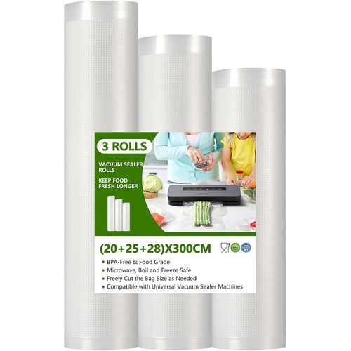 SUBZONAL-Rouleau Sac Sous Vide Alimentaire, 3 Packs 28/25/20 x 300cm Sac Sous Vide, Réutilisable Sachet Sous Vide Alimentaire, Convient à Tous Machine Sous Vide