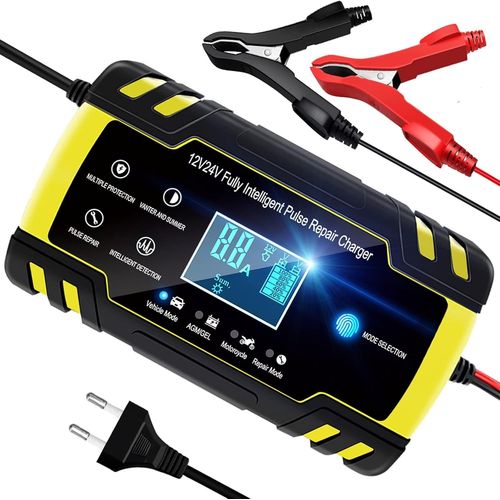 Tlp-Chargeur Batterie Voiture 8a 12v/24v Chargeur Pour Auto Moto Intelligent Avec Réparation Écran Lcd Tactile Protections Multiples Pour Agm Gel Wet Sla Vrla Efb (6ah-150ah)