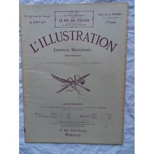 Hebdomadaire L'Illustration N°4193 Du 14 Juillet 1923