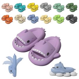 (40-41-Adulte-Femme-Violet) Chaussons Requin Nuage, Diapositives Mignonnes Requin Pour Femmes Homme, Sandales Pantoufles D'été Pour Garçons Filles Chaussures De Plateforme De Spa Chaussures De Plage Antidérapantes