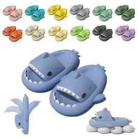 (36-37-Adulte-Femme-Bleu) Chaussons Requin Nuage, Diapositives Mignonnes Requin Pour Femmes Homme, Sandales Pantoufles D'été Pour Garçons Filles Chaussures De Plateforme De Spa Chaussures De Plage Antidérapantes