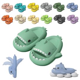 (42-43-Adulte-Femme-Vert Clair) Chaussons Shark Cloud, Diapositives Mignonnes Shark Pour Femmes Hommes, Sandales Pantoufles D'été Pour Garçons Filles Chaussures À Plateforme Spa Chaussures De Plage Antidérapantes