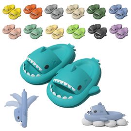 (44-45-Adulte-Femme-Vert Glace) Chaussons Requin Nuage, Diapositives Mignonnes Requin Pour Femmes Homme, Sandales Pantoufles D'été Pour Garçons Filles Chaussures De Plateforme De Spa Chaussures De Plage Antidérapantes