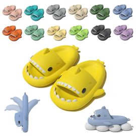 (40-41-Adulte-Femme-Jaune) Chaussons Requin Nuage, Diapositives Requin Mignonnes Pour Femmes Homme, Sandales Pantoufles D'été Pour Garçons Filles Chaussures De Plateforme De Spa Chaussures De Plage Antidérapantes