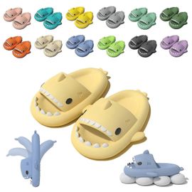 (42-43-Adulte-Femme-Jaune Clair) Pantoufles Shark Cloud, Mignonnes Diapositives Shark Pour Femmes Hommes, Sandales Pantoufles D'été Pour Garçons Filles Chaussures De Plateforme De Spa Chaussures De Plage Antidérapantes