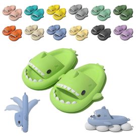 (44-45-Adulte-Femme-Vert Pomme) Chaussons Requin Nuage, Diapositives Requin Mignonnes Pour Femmes Homme, Sandales Pantoufles D'été Pour Garçons Filles Chaussures De Plateforme De Spa Chaussures De Plage Antidérapantes