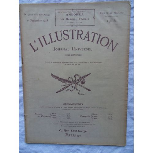 Hebdomadaire L'Illustration N°4200 Du 01 Septembre 1923