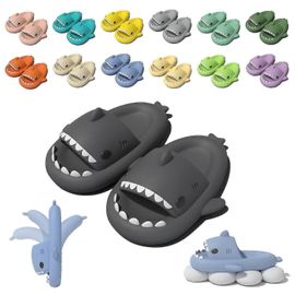 (38-39-Adulte-Femme-Gris Foncé) Pantoufles Shark Cloud, Mignonnes Diapositives Shark Pour Femmes Hommes, Sandales Pantoufles D'été Pour Garçons Filles Chaussures De Plateforme De Spa Chaussures De Plage Antidérapantes
