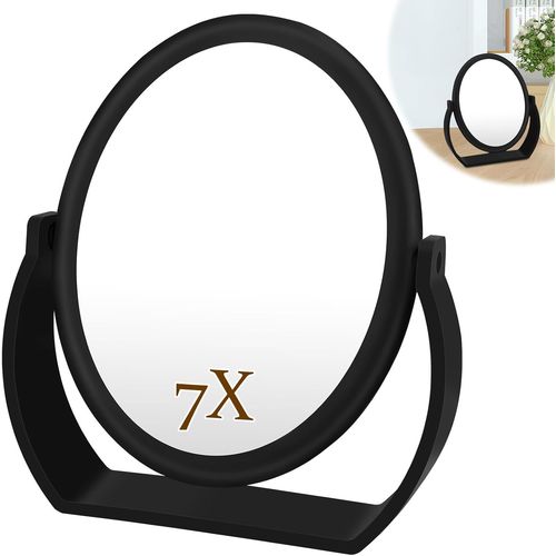 Trahoo-Miroir Cosmétique Haute Définition,Miroir De Maquillage À Double Face,Rotation À 360°,Pour Maquillage, Coiffure Et Rasage,Rotation À 360°,X1/7 Miroir Grossissant,Noir Mat 