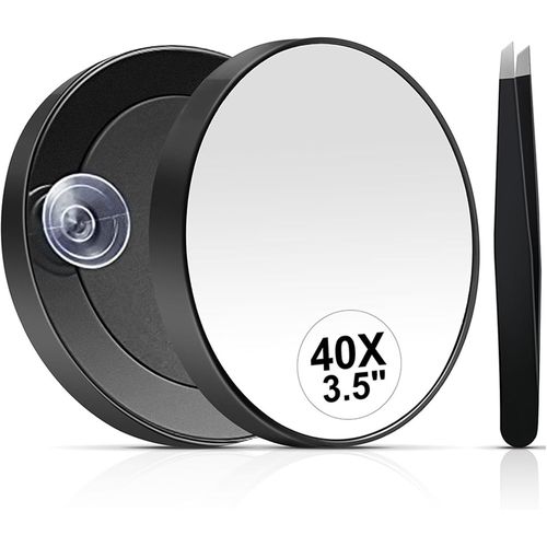 Miroir Grossissant X 40,Petit Miroir Grossissant Ventouse Et Pinces,Maquillage Voyage De Poche Ensemble De Miroirs Compacts Pour Épiler Les Sourcils 8,9 Cm 