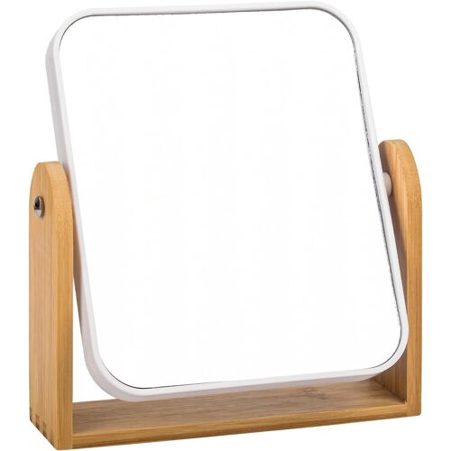 Cosmetic Mirror, Makeup Mirror, 1x/3x Magnification, 360° Double-Sided Makeup Mirror, Tabletop Mirror, With Natural Bamboo Frame - White 