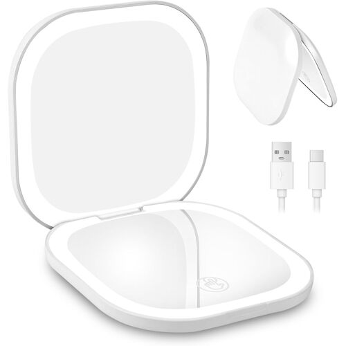 Kalanka-Rechargable Miroir De Voyage Grossissant, 3x/1x Miroir Maquillage Grossissant Lumineux, Miroir De Maquillage, Avec 3 Couleurs Eclairage, Double Face, Pour Un Maquillage Précis, Blanc 