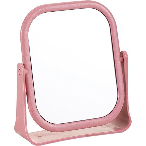 Kalanka-Miroir Cosmétique, Miroirs De Maquillage Carré Sur Pied, Petit Miroirs De Table Rotatif À 360°, 19,5 X 16 Cm, Miroirs Maquillage Pour Coiffeuse, Bureau, Salle De Bain, Chambre (Rose) 