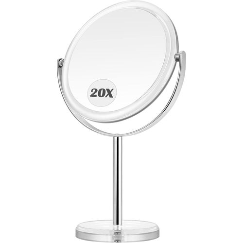 Kal-Miroir De Maquillage Grossissant,Double Face 1x Et 20x Avec Support,Miroir De Table Avec Rotation À 360° Pour La Salle De Bain Ou La Chambre À Coucher 