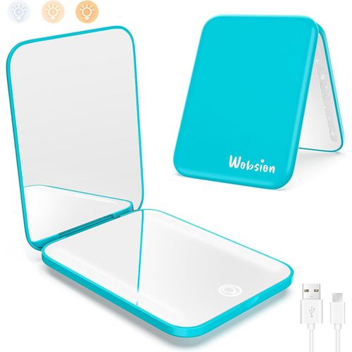 Kalanka-Miroir De Maquillage, Rechargable Miroir De Voyage Grossissant 1x/3x, 3 Température De Couleur Réglable, Petit Miroir Grossissant Pour Femmes, Rectangle, Lac Bleu 