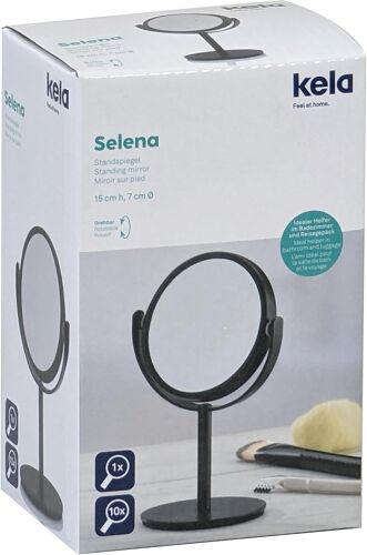 Selena Mirror, Diameter 8 Cm, Metal, Black, Reflective Surface Swivel, 1x And 10x Magnification, 20656 