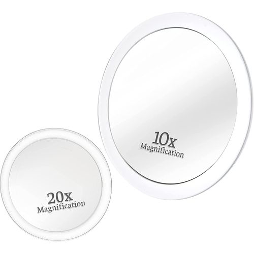 Miroir Grossissant X 20 Et X 10 Fois Avec Ventouse Pour Salle De Bain - Petit Miroir Grossissant Rond Pour Maquillage - 10 Cm & 15 Cm (20x & 10x Mirror Set) 