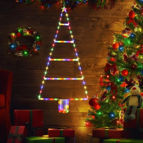 Kal-Lumiere Noel Exterieur, 81cm Led Échelle Guirlande Lumineuse Pile Avec Minuterie, 8 Modes, Étanche Échelle Guirlande Lumineuse Sapin De Noel Pour Intérieur Fenêtre Decoration Noel (Coloré)