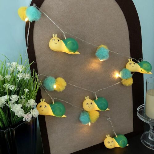 KAL-1.65 Mètres Guirlande Lumineuse Escargot,Alimenté Par Pile,10 Leds Limace Lumières Avec Minuterie Pour Mariage,Anniversaire,Noël, Décoration Chambre Des Enfants (Escargot Vert)