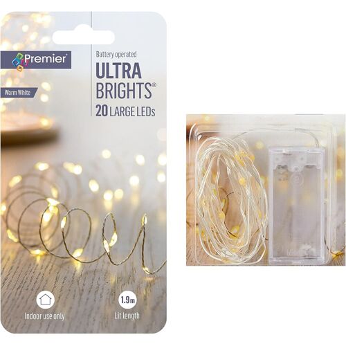 Kal-Decorations Lb191279ww Lot De 20 Lampes Led Ultra Lumineuses À Piles Blanc Chaud