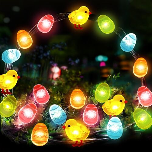 KAL-Guirlande Lumineuse De Pâques, 2 M 20 Led Lumières De Oeufs De Pâques, Fonctionne Avec Piles, Avec ?ufs De Pâques, Poulet, Lapin, Easter Egg Guirlandes, Pour Pâques Décoration Fête (1)