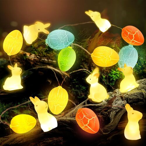 KAL-Guirlande Lumineuse De Pâques, 2 M 20 Led Lumières De Oeufs De Pâques, Fonctionne Avec Piles, Avec ?ufs De Pâques, Poulet, Lapin, Easter Egg Guirlandes, Pour Pâques Décoration Fête (3)