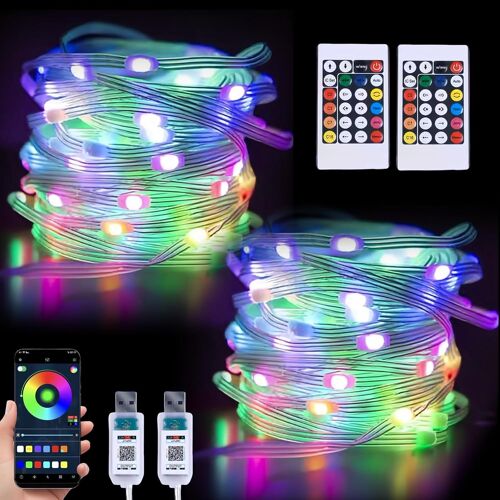KAL-Led Rgb Guirlande Lumineuse : 2 Pièces Guirlande Lumineuse Changeante De Couleur 10M 200 Led, Sync Musique, Commande App, Ip65 Étanche, Guirlande Usb Pour Arbre De Noël, Fête, Mariage, Balcon
