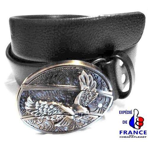 Ceinture Biker / Ceinturon Noir À Boucle Amovible Avec Couteau Intégré - Aigle Pygargue West Coast Choppers Customs Motard Moto Harley Sons Anarchy Rock Metal Usa -