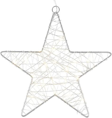 KAL-Étoile Décorative En Fil De Fer - Entourée D'Une Guirlande Lumineuse Led - Fonctionne Avec Piles - Fonction Minuterie : 6 Heures Allumées - 18 Heures Éteintes - Blanc Chaud - Idéal