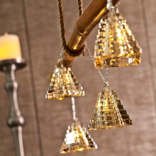 Kal-564037 Guirlande Lumineuse À Led En Verre Véritable En Forme De Pyramide - 6 Led Blanc Chaud - Longueur De La Lumière : 150 Cm - Couleur Du Câble Transparent - Pour L'intérieur - Fonctionne
