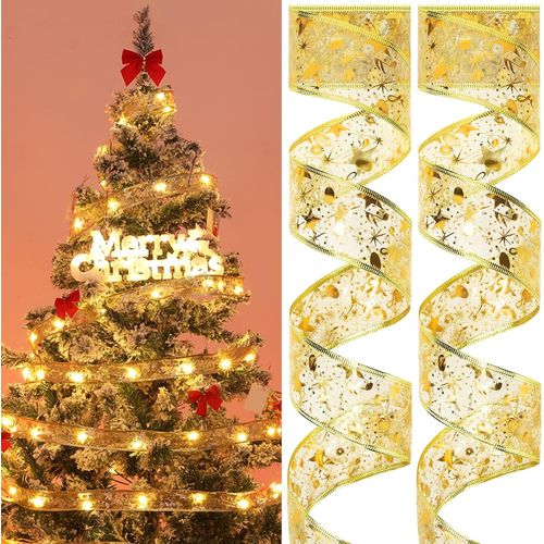 Kal-Lumières De Ruban De Sapin De Noël, 32ft Or Fée Led Ruban Guirlande Lumineuse Festival Décor Pour Extérieur Arbre De Noël Jardin Intérieur Fête Fournitures