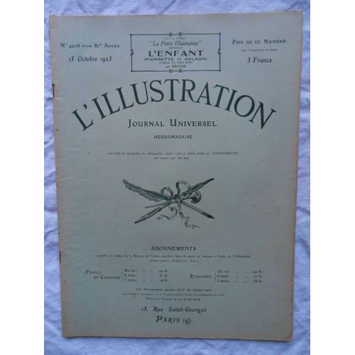 Hebdomadaire L'Illustration N°4206 Du 13 Octobre 1923
